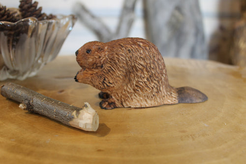 Hand Carved Wooden Beaver Figurine