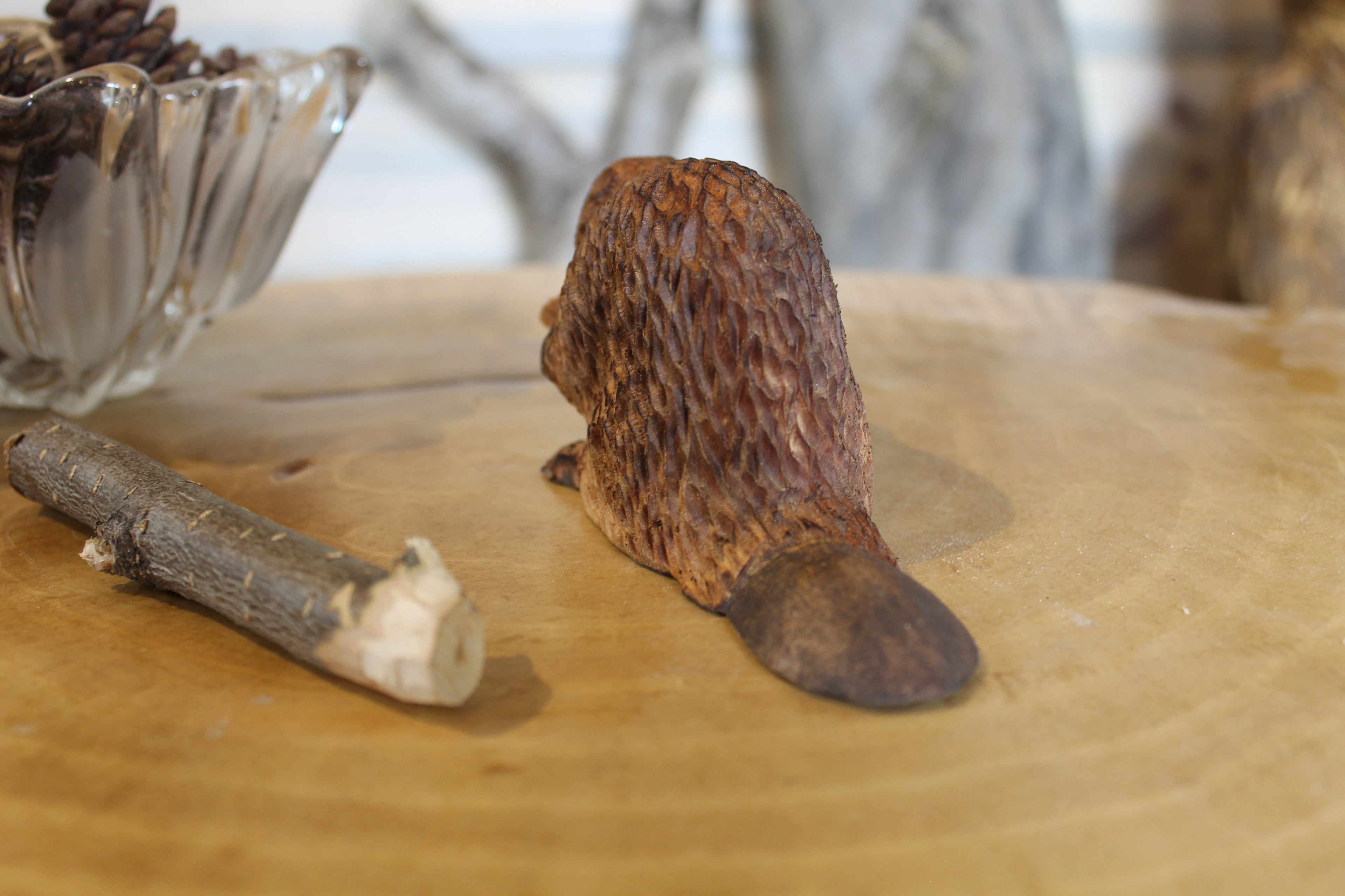 Hand Carved Wooden Beaver Figurine