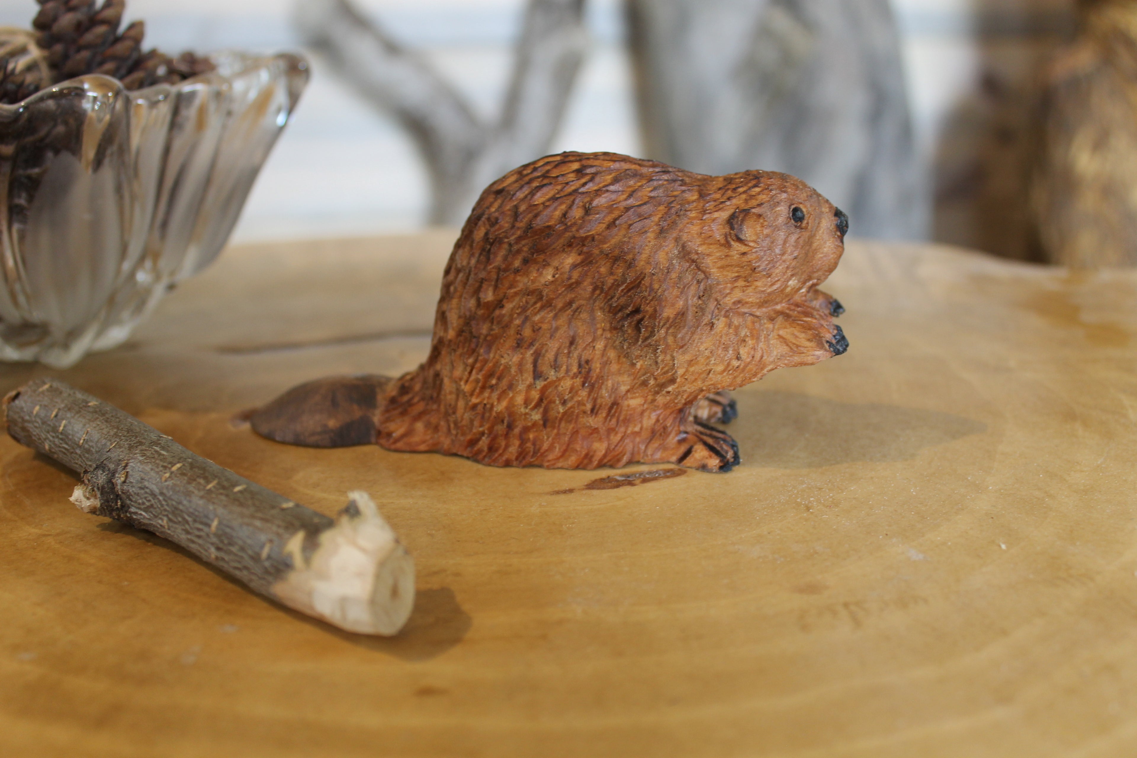 Hand Carved Wooden Beaver Figurine