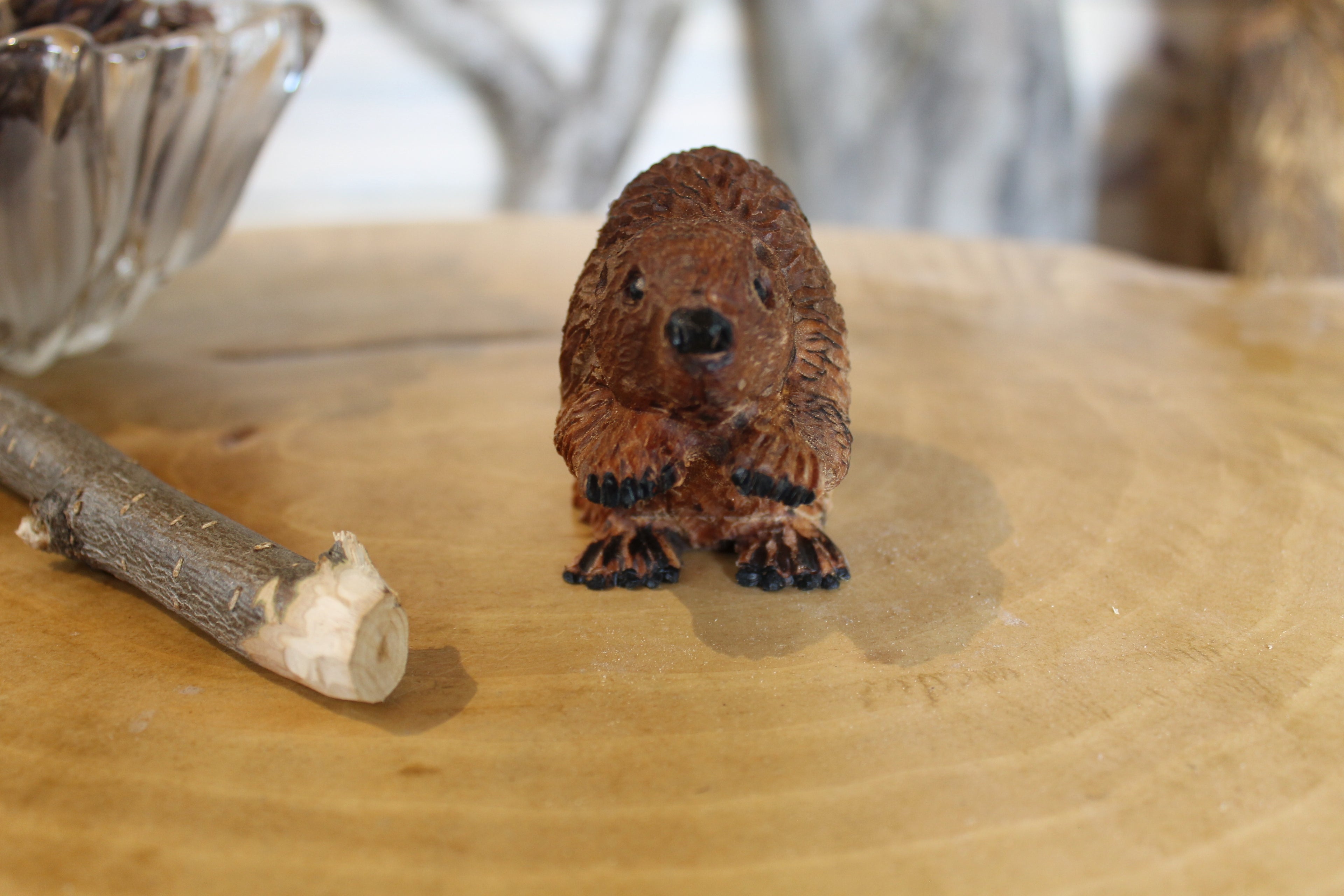 Hand Carved Wooden Beaver Figurine
