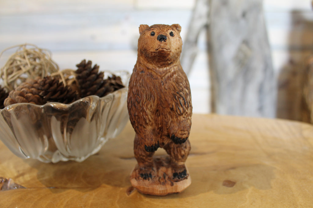 Hand Carved Wooden Birch Standing Bear