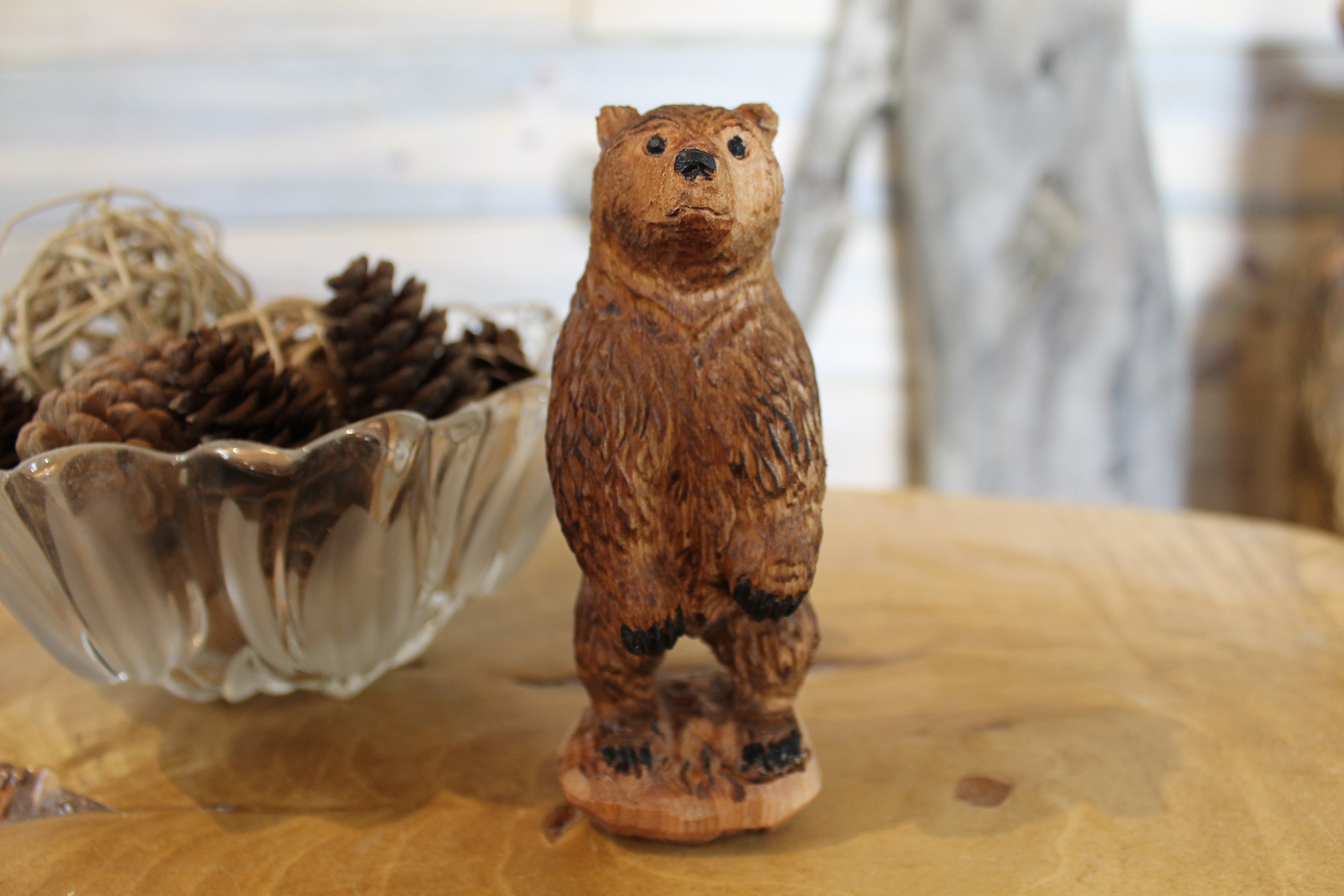 Hand Carved Wooden Birch Standing Bear