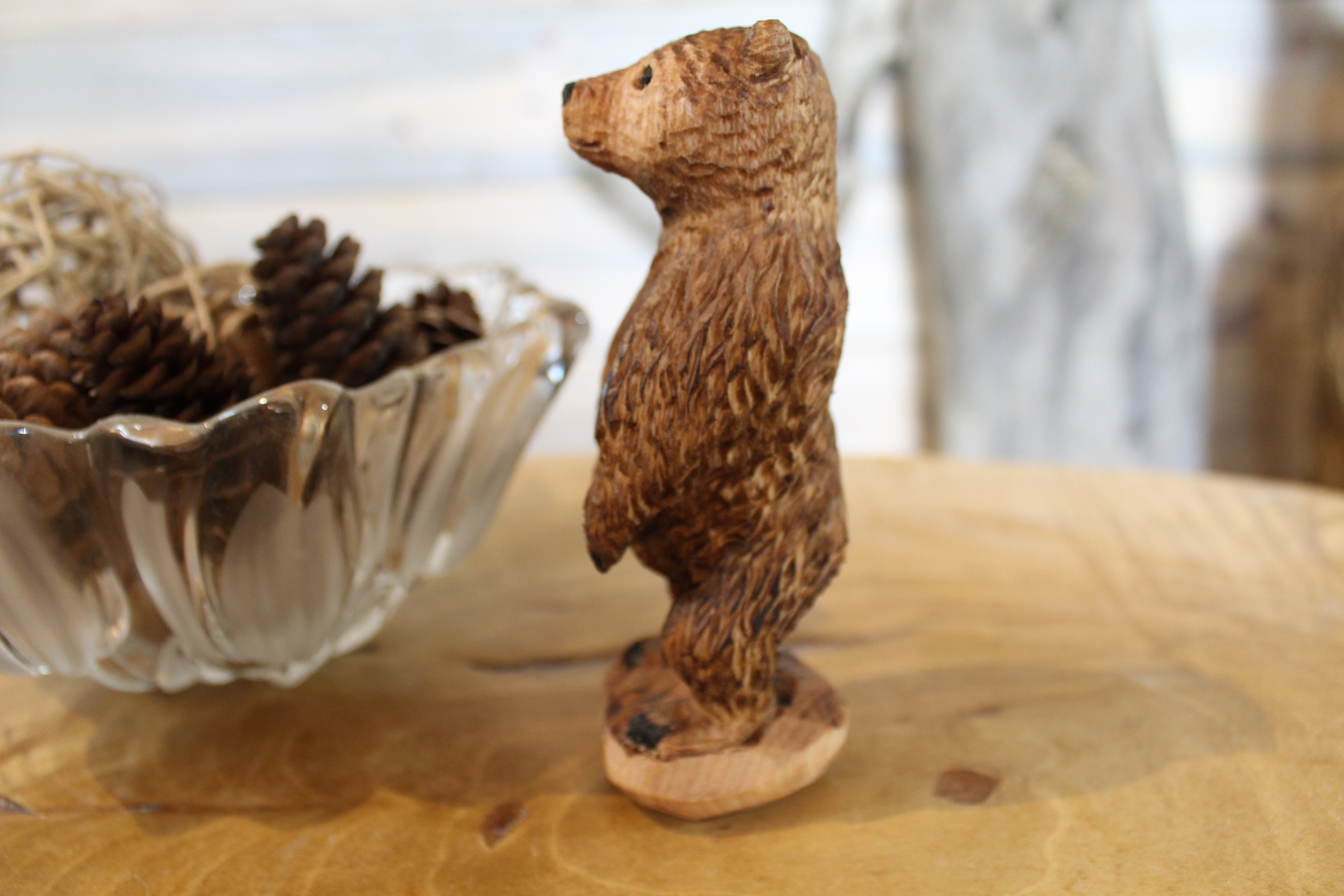 Hand Carved Wooden Birch Standing Bear