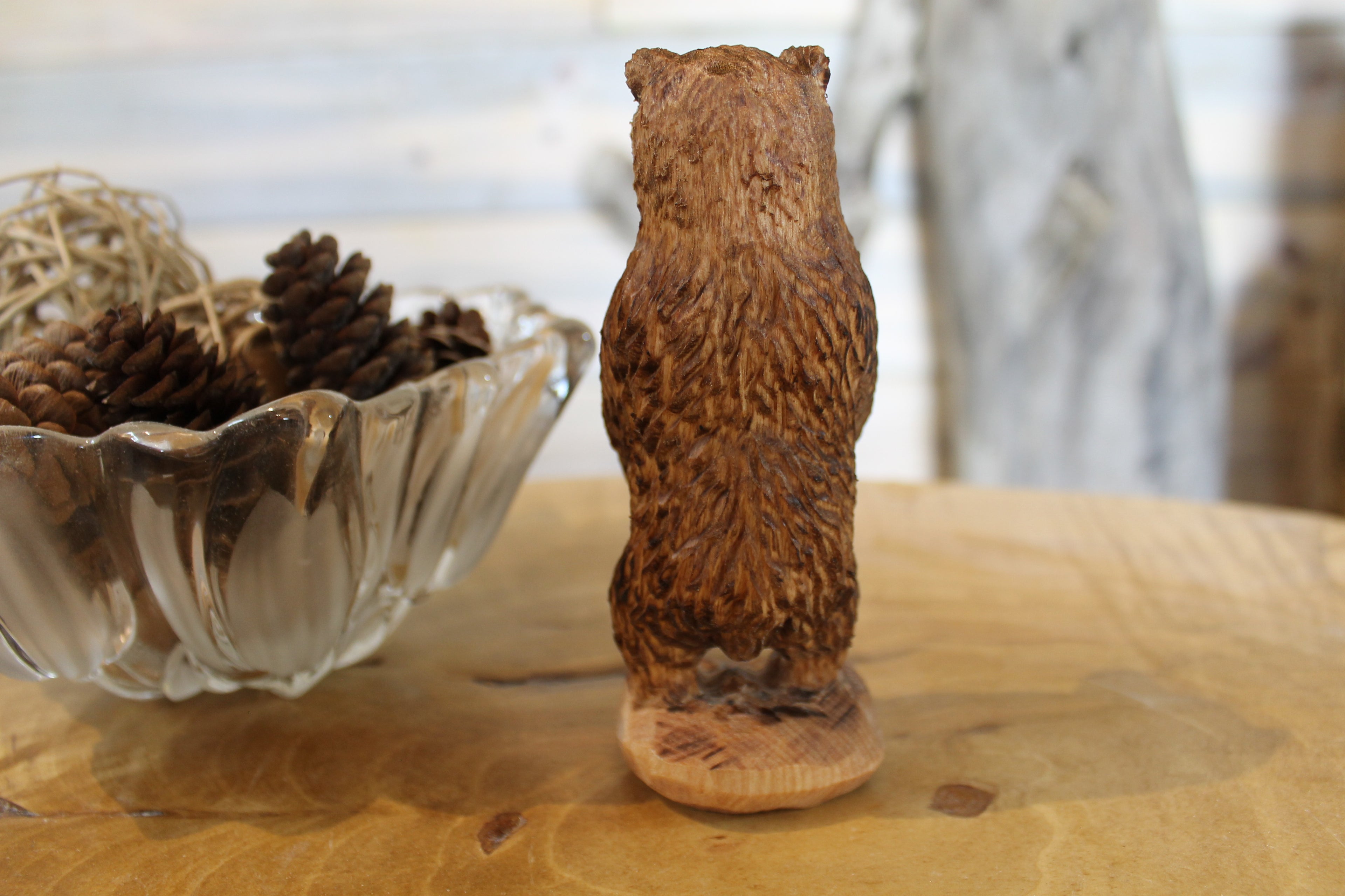 Hand Carved Wooden Birch Standing Bear