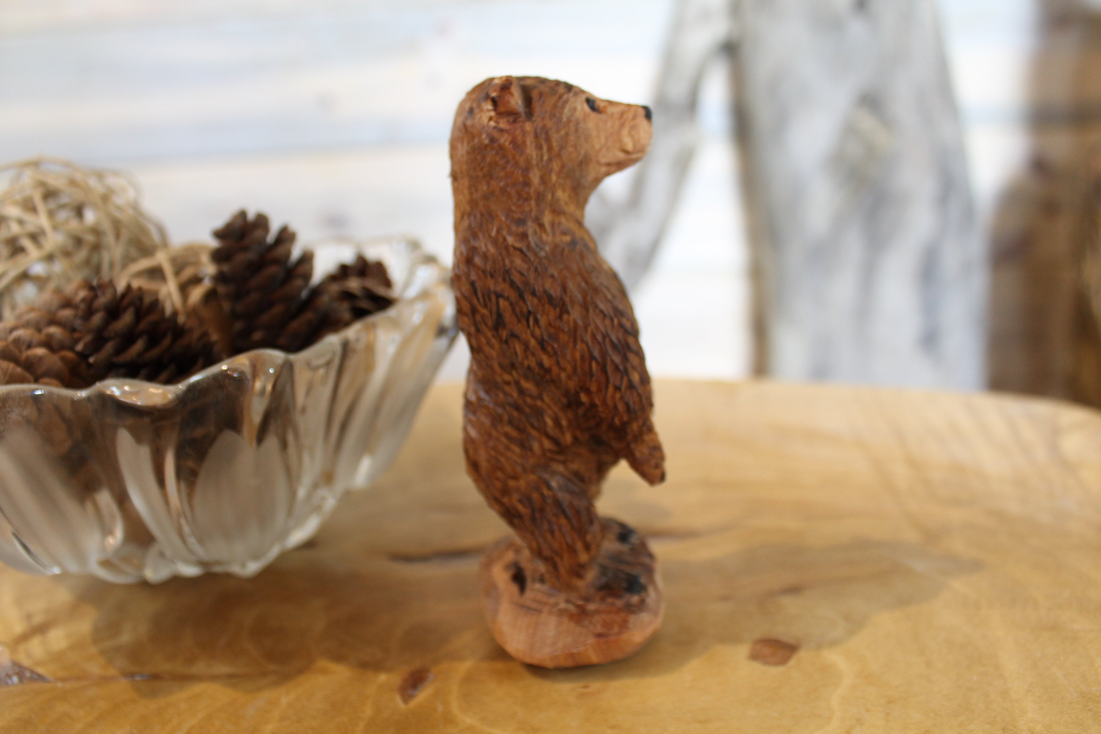 Hand Carved Wooden Birch Standing Bear
