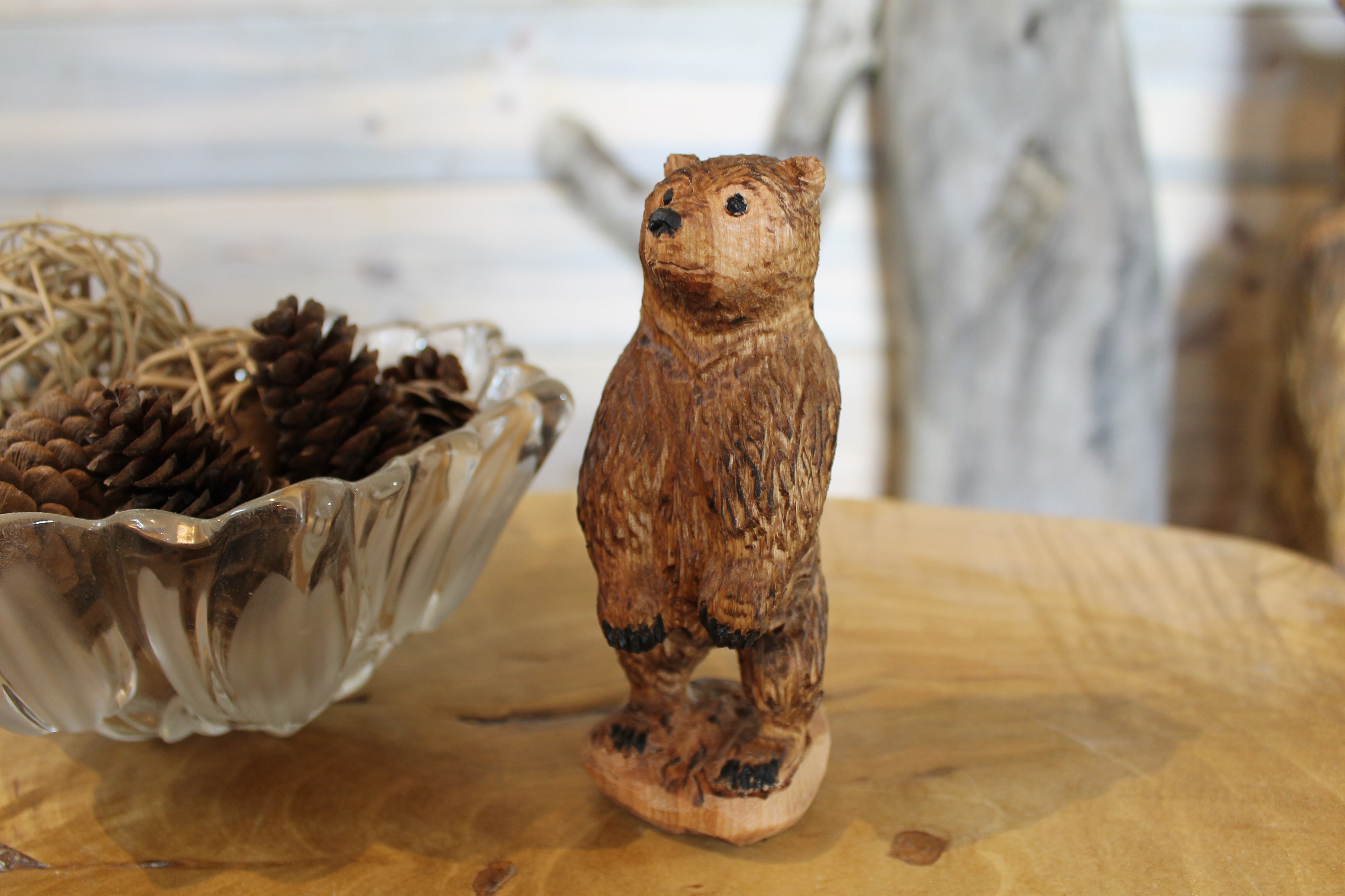 Hand Carved Wooden Birch Standing Bear