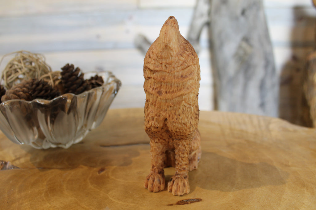 Hand Carved Wooden Howling Wolf Large Figurine