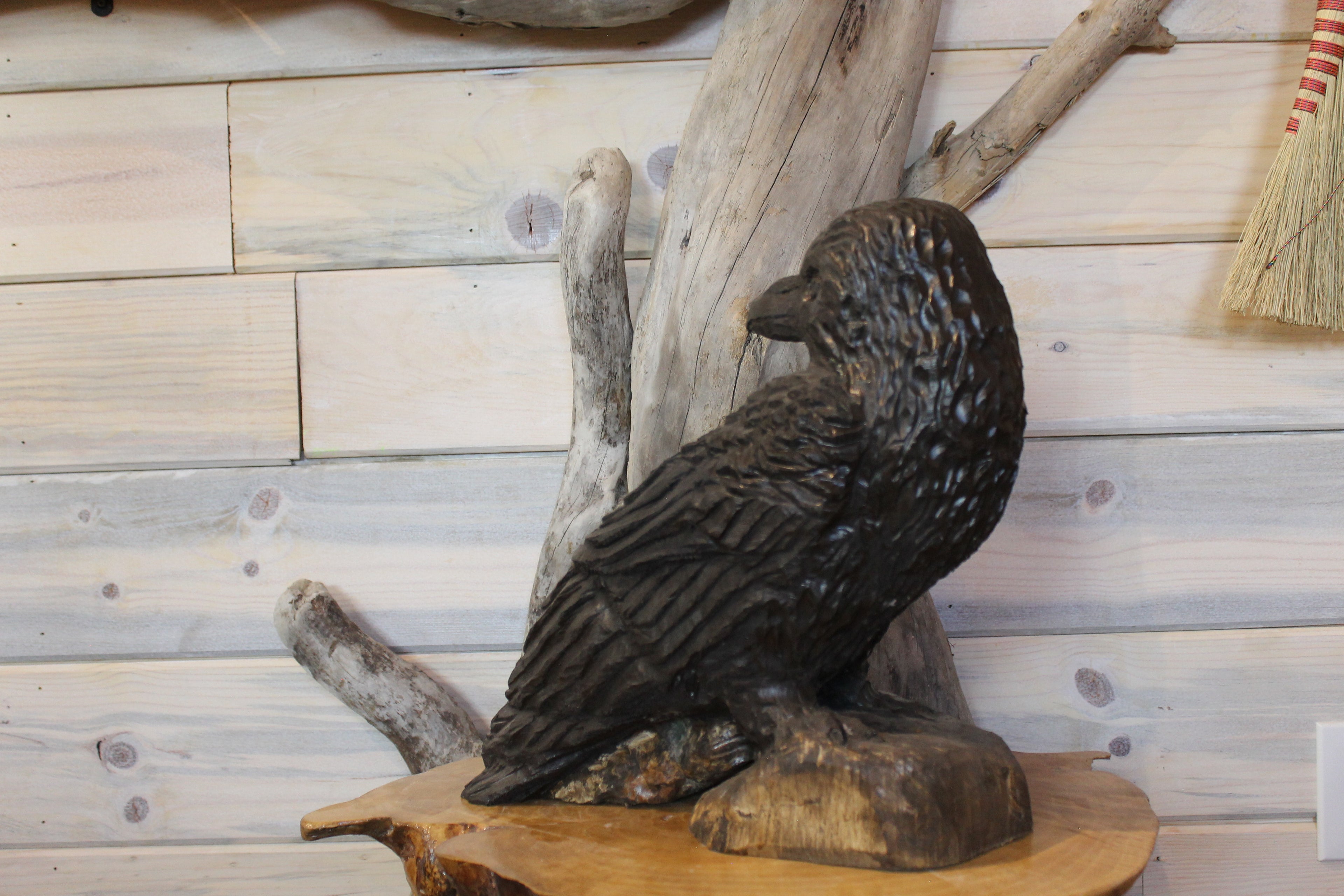 Chainsaw Carved Wooden Raven Statue