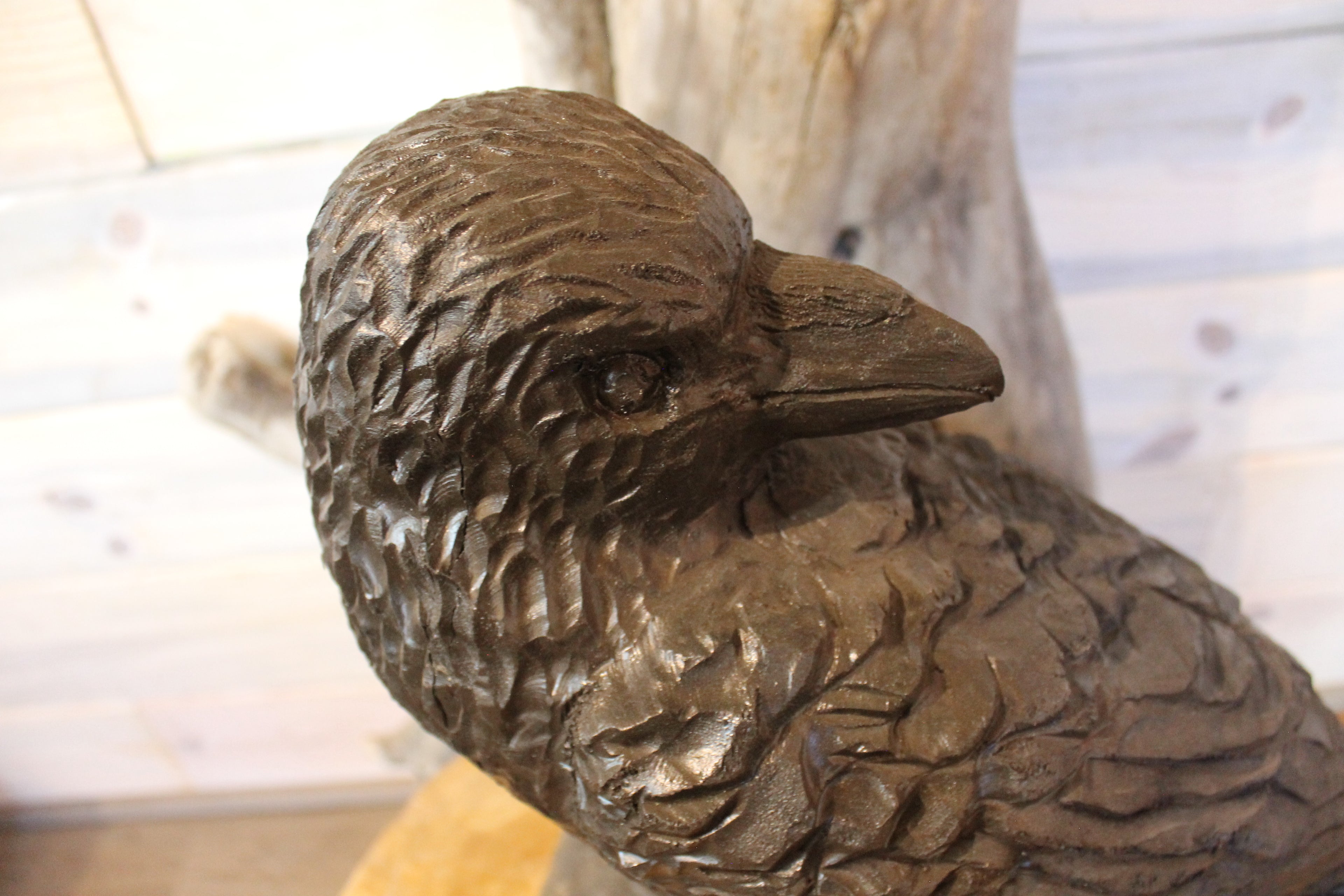 Chainsaw Carved Wooden Raven Statue
