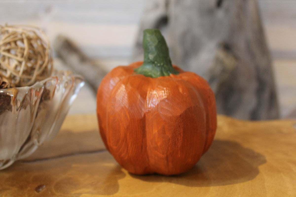 Hand Carved Wooden Pumpkin