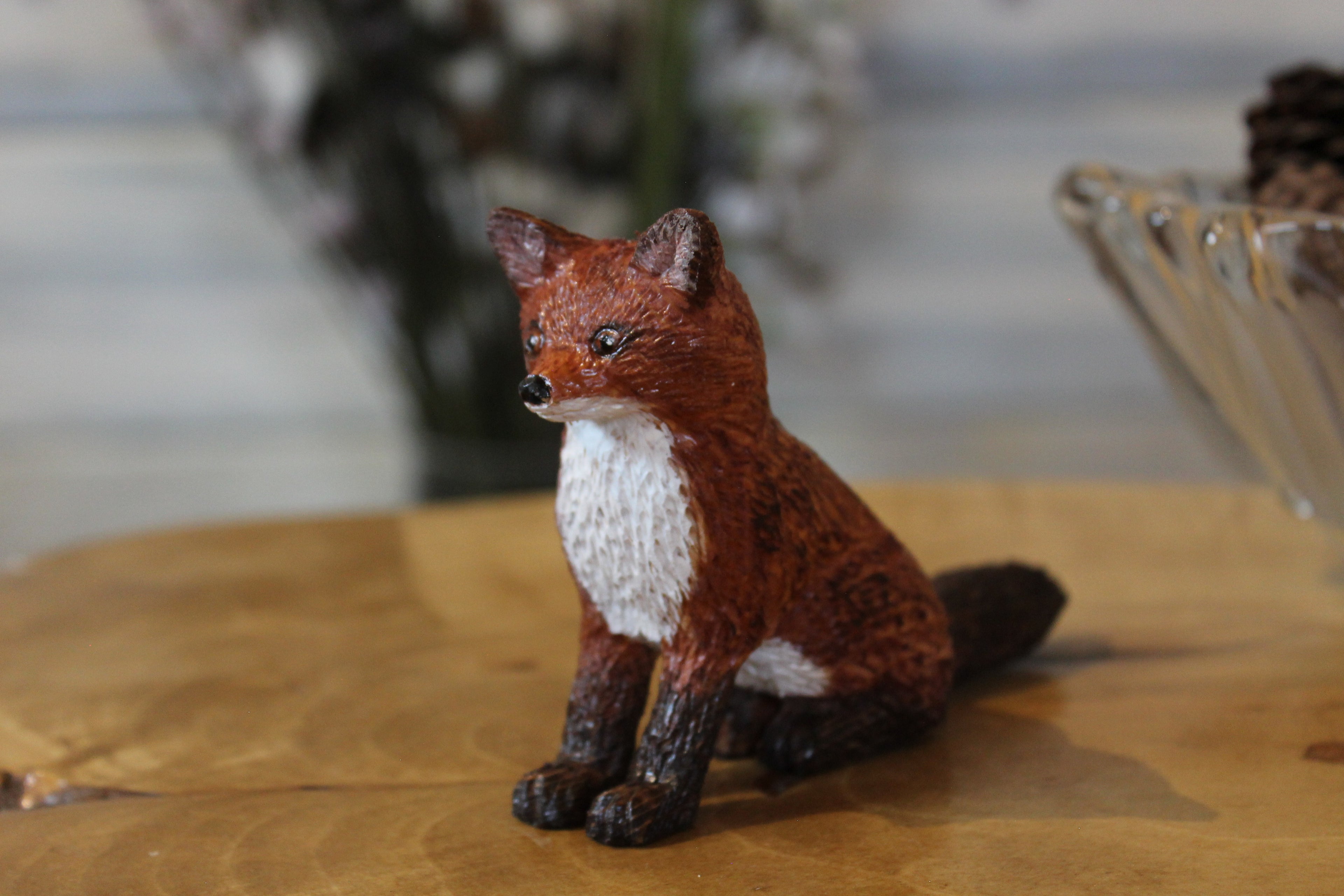 Hand Carved Wooden Fox Figurine