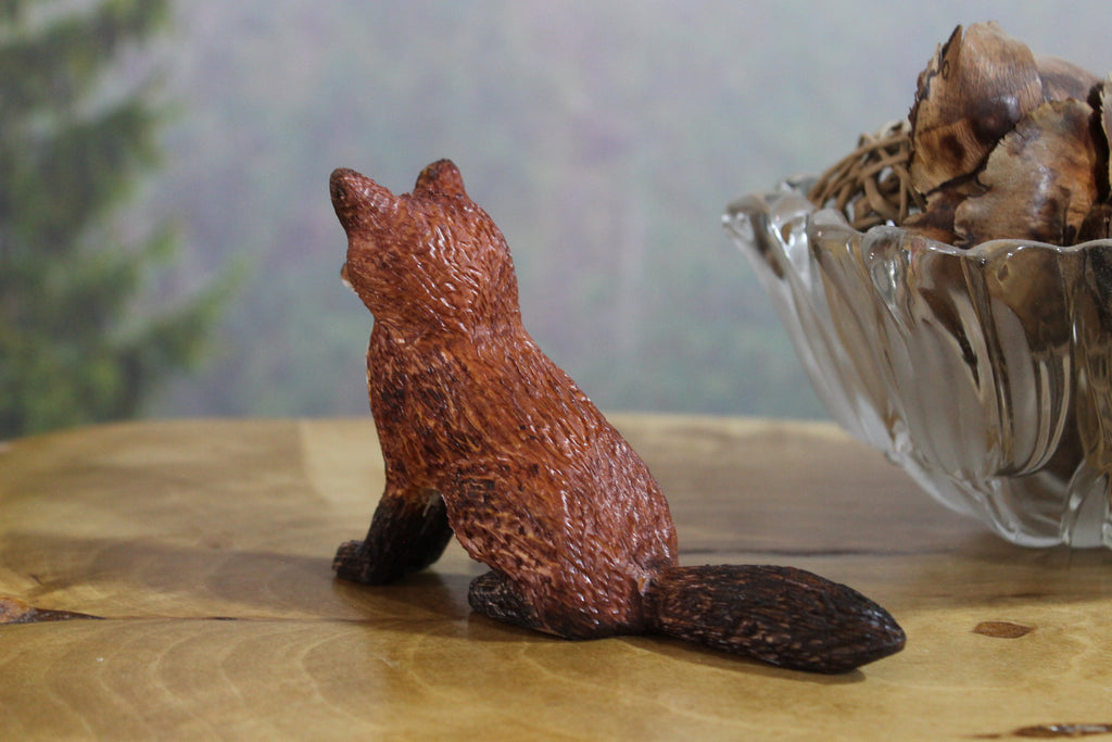 Hand Carved Wooden Fox Figurine