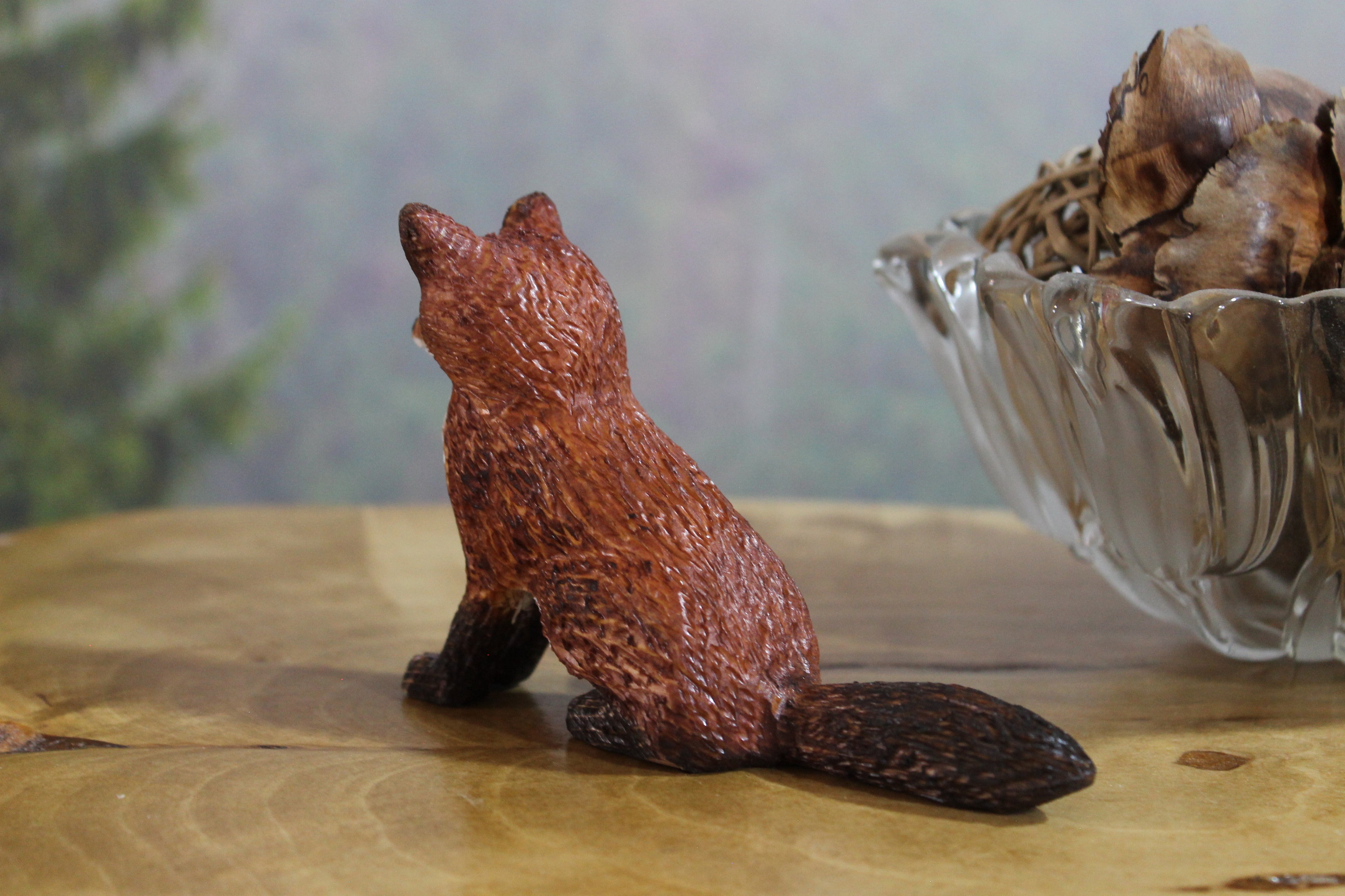 Hand Carved Wooden Fox Figurine