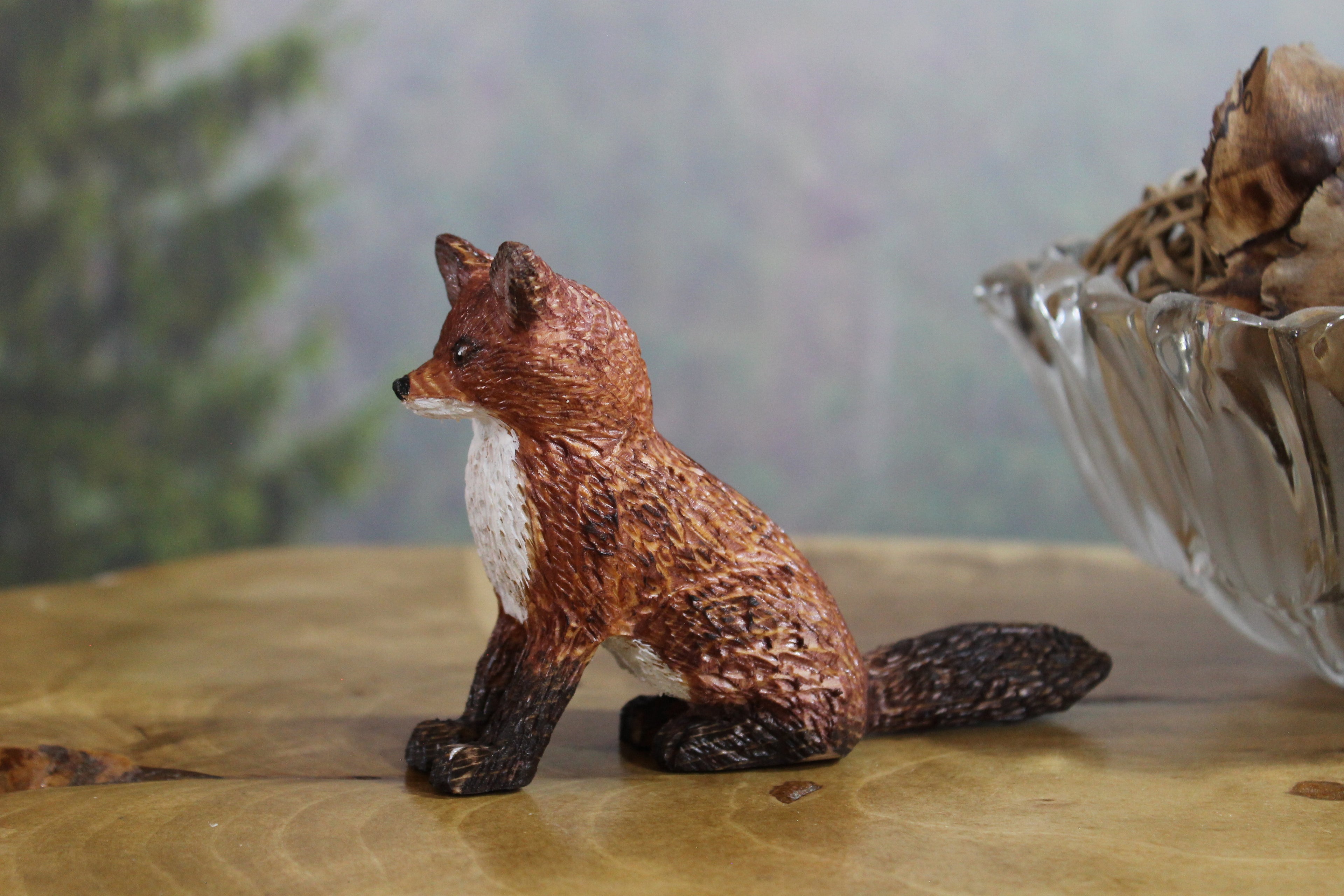 Hand Carved Wooden Fox Figurine