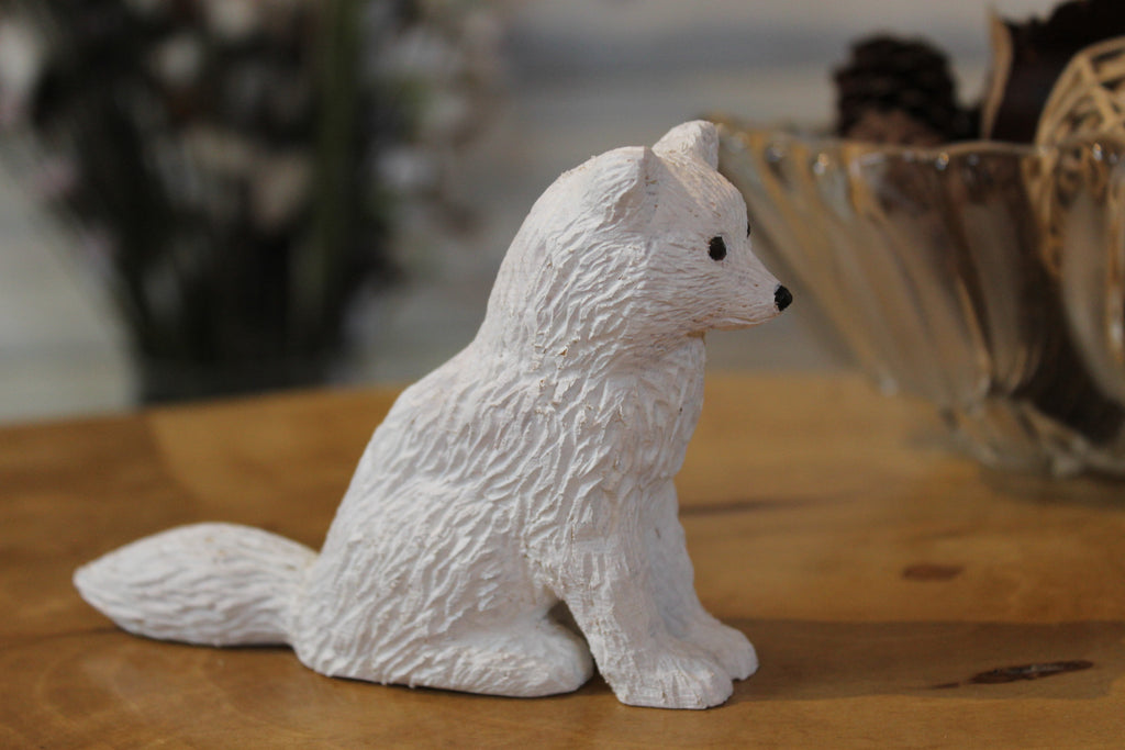 Hand Carved Wooden Arctic Fox Figurine
