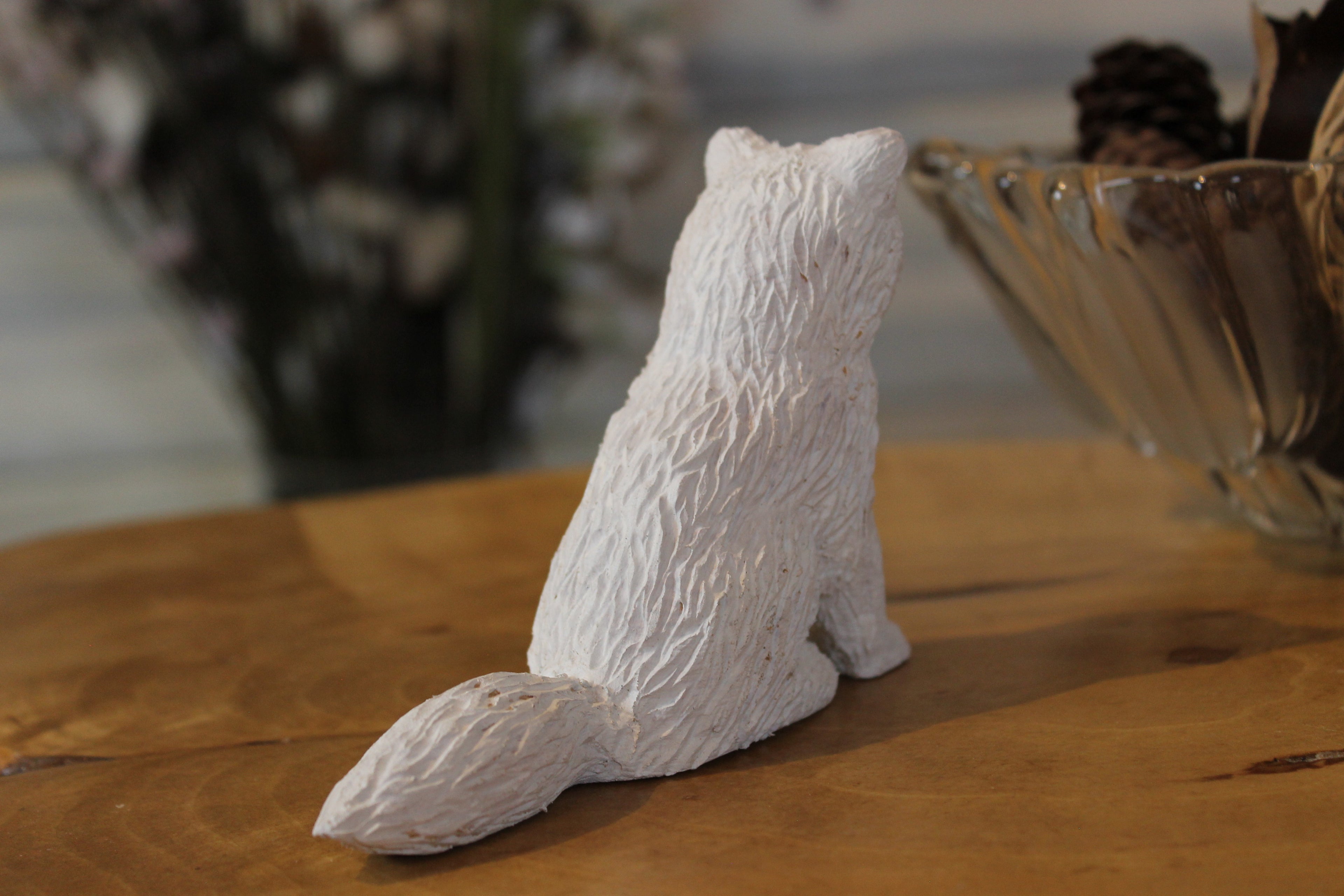 Hand Carved Wooden Arctic Fox Figurine