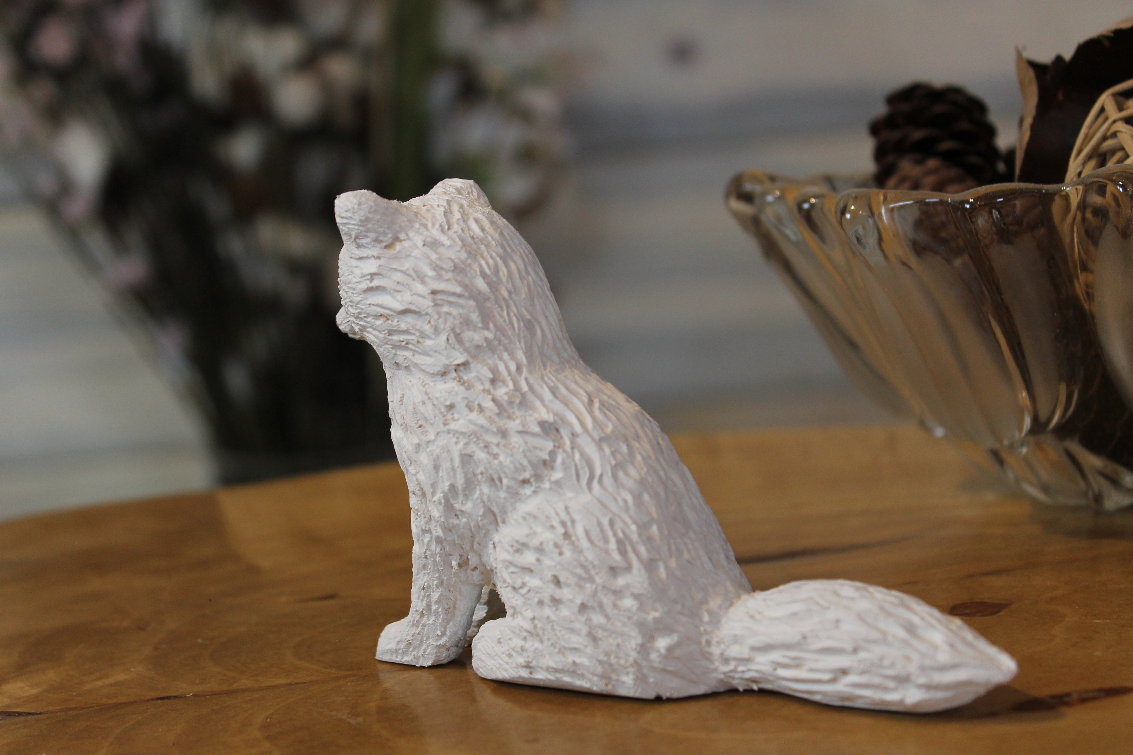 Hand Carved Wooden Arctic Fox Figurine