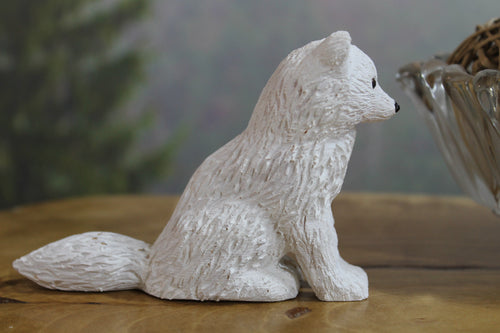 Hand Carved Wooden Arctic Fox Figurine