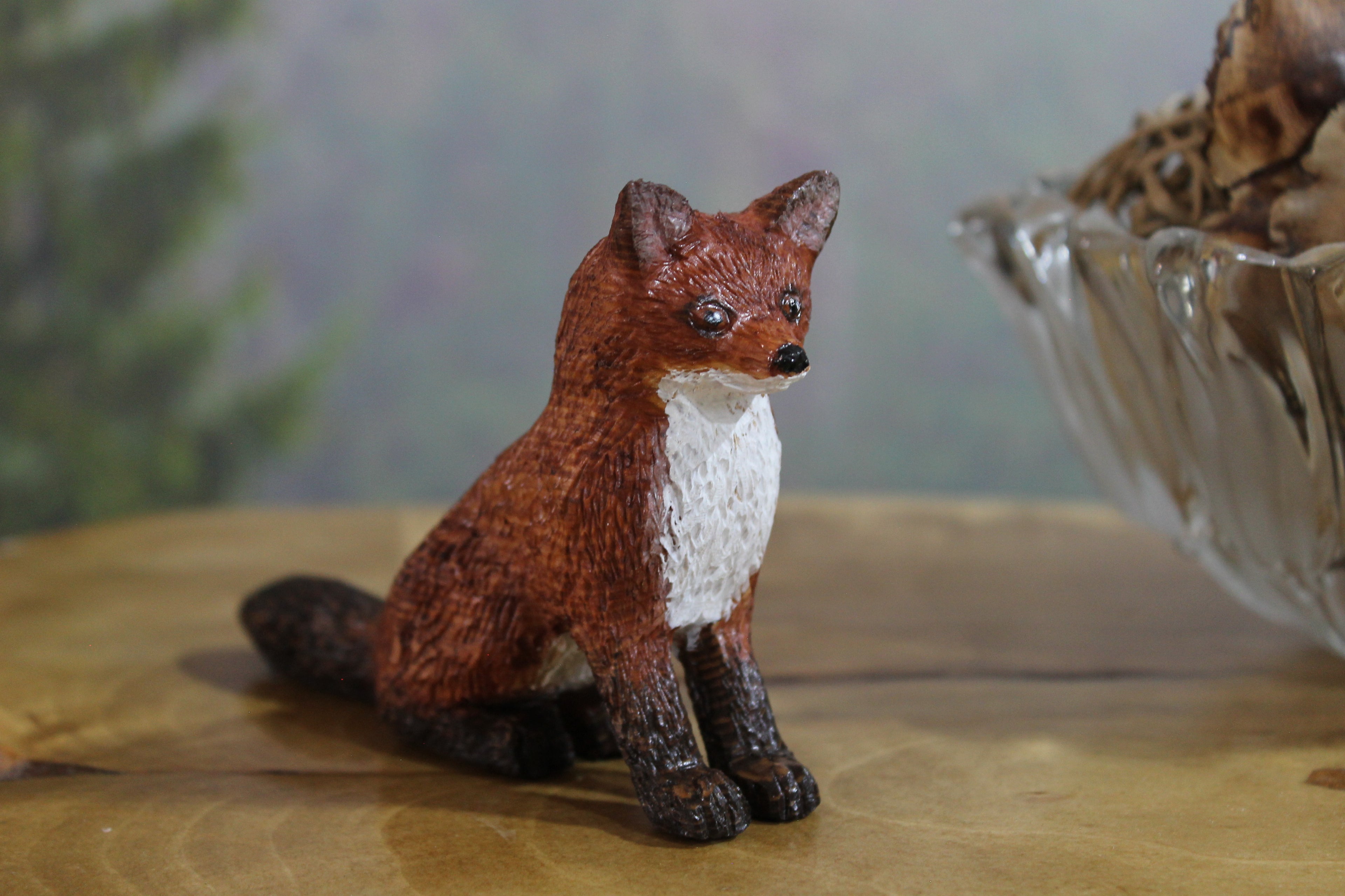 Hand Carved Wooden Fox Figurine