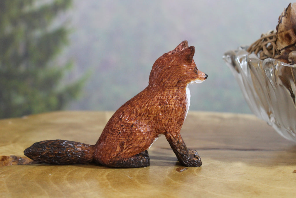 Hand Carved Wooden Fox Figurine