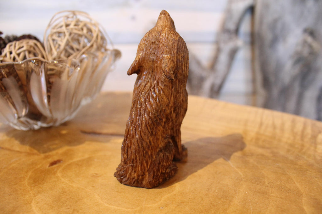 Hand Carved Wooden Howling Wolf