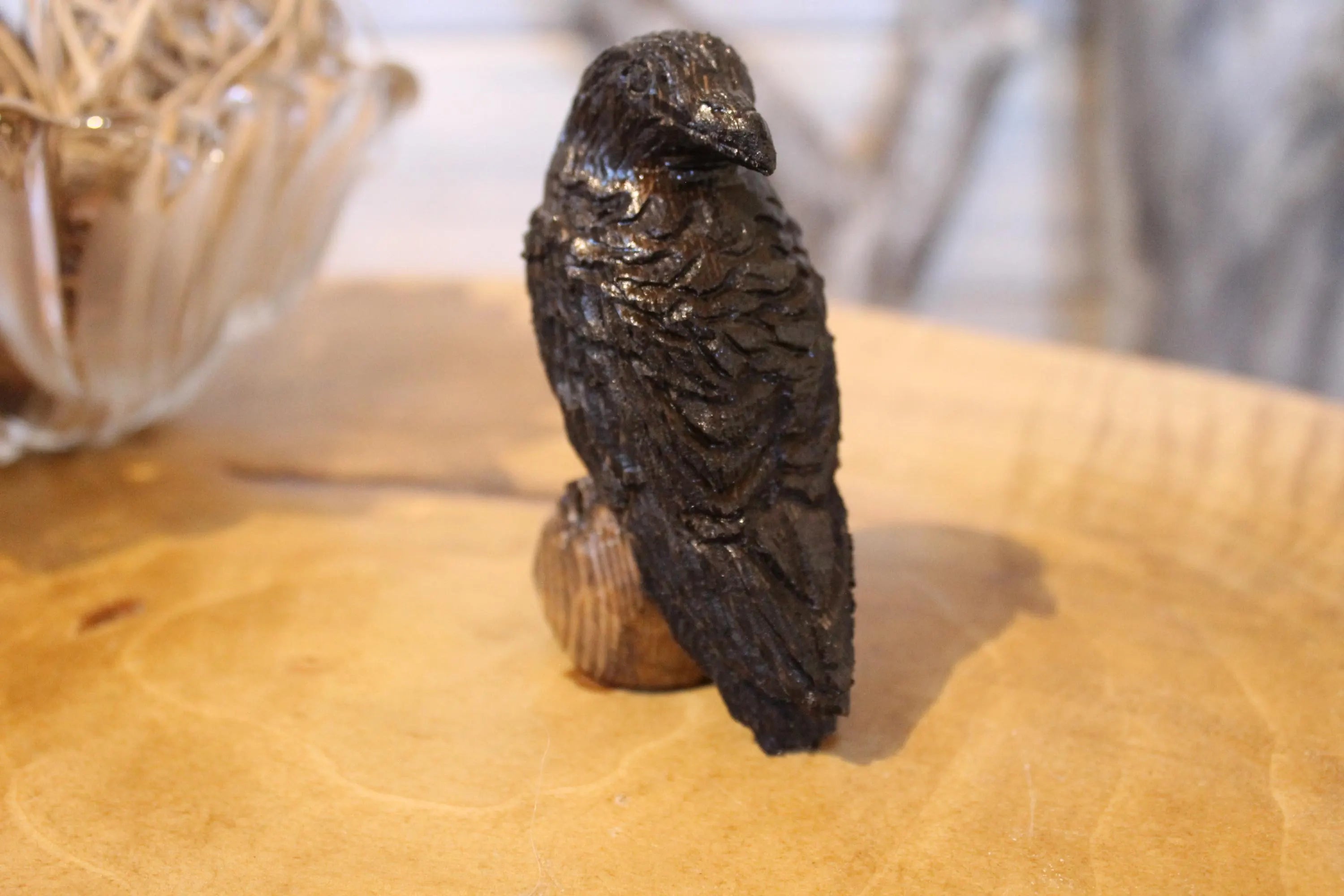 Hand Carved Wooden Raven Figurine
