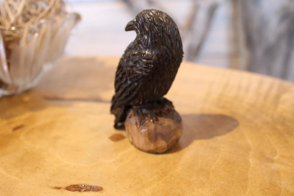 Hand Carved Wooden Raven Figurine