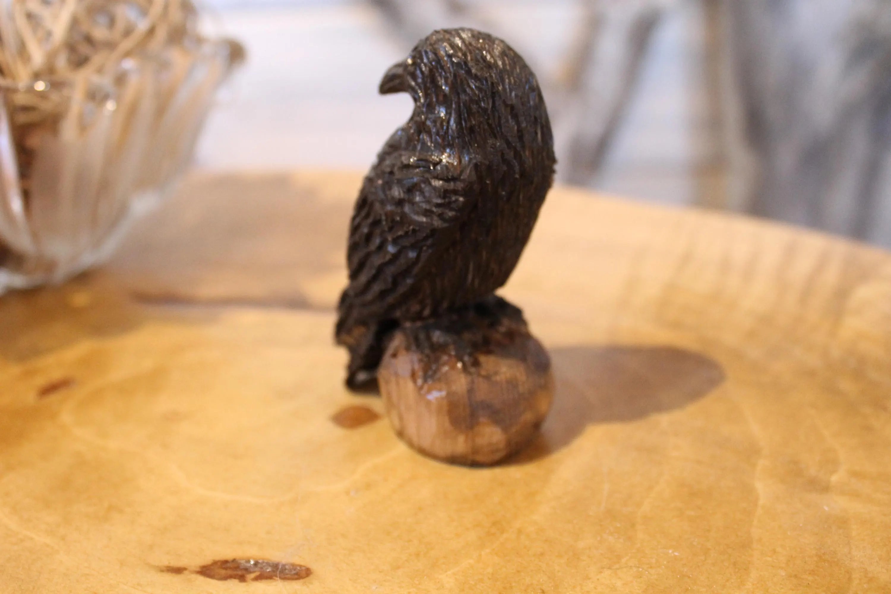 Hand Carved Wooden Raven Figurine