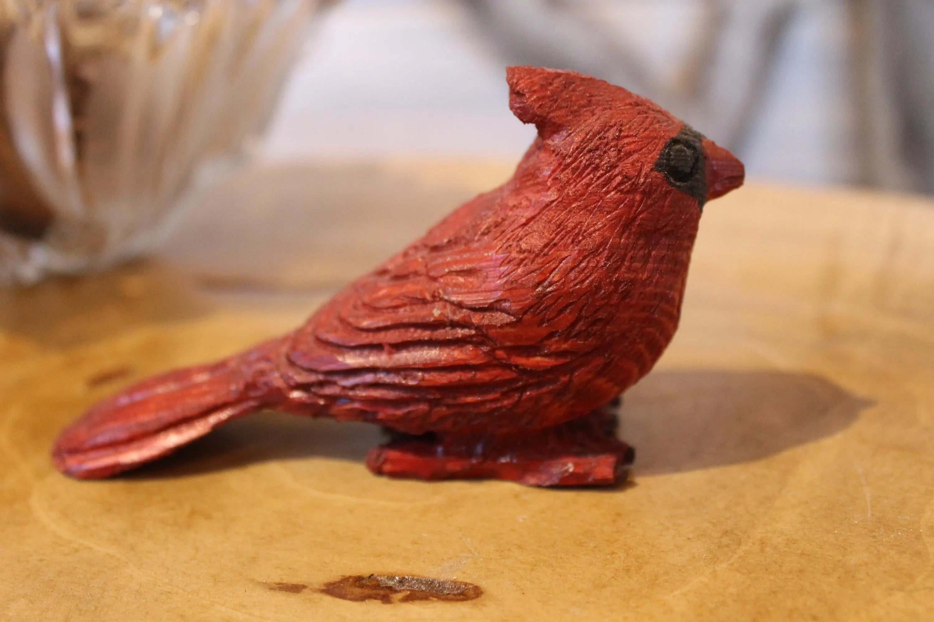 Hand Carved Wooden Cardinal Bird