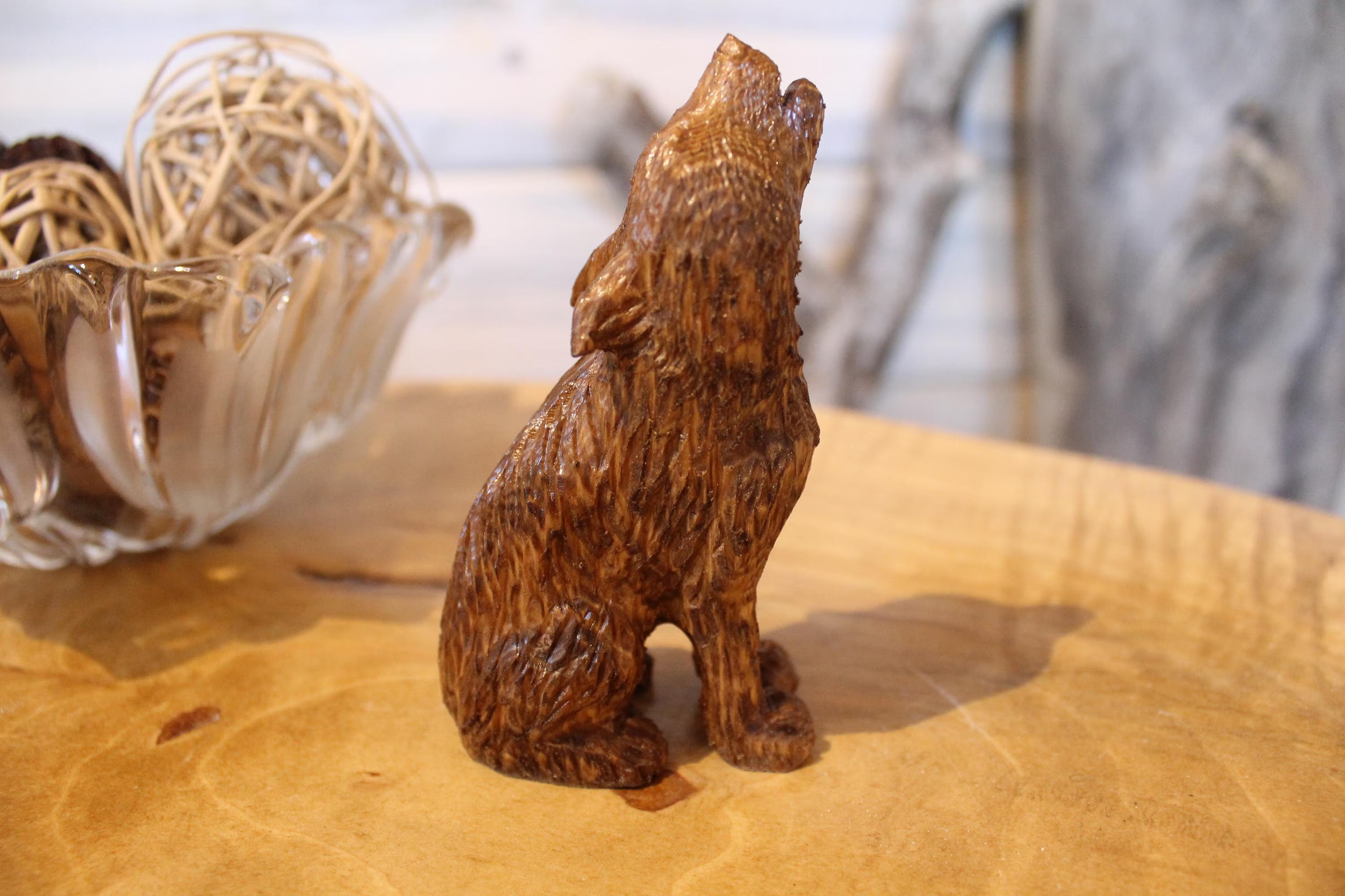 Hand Carved Wooden Howling Wolf