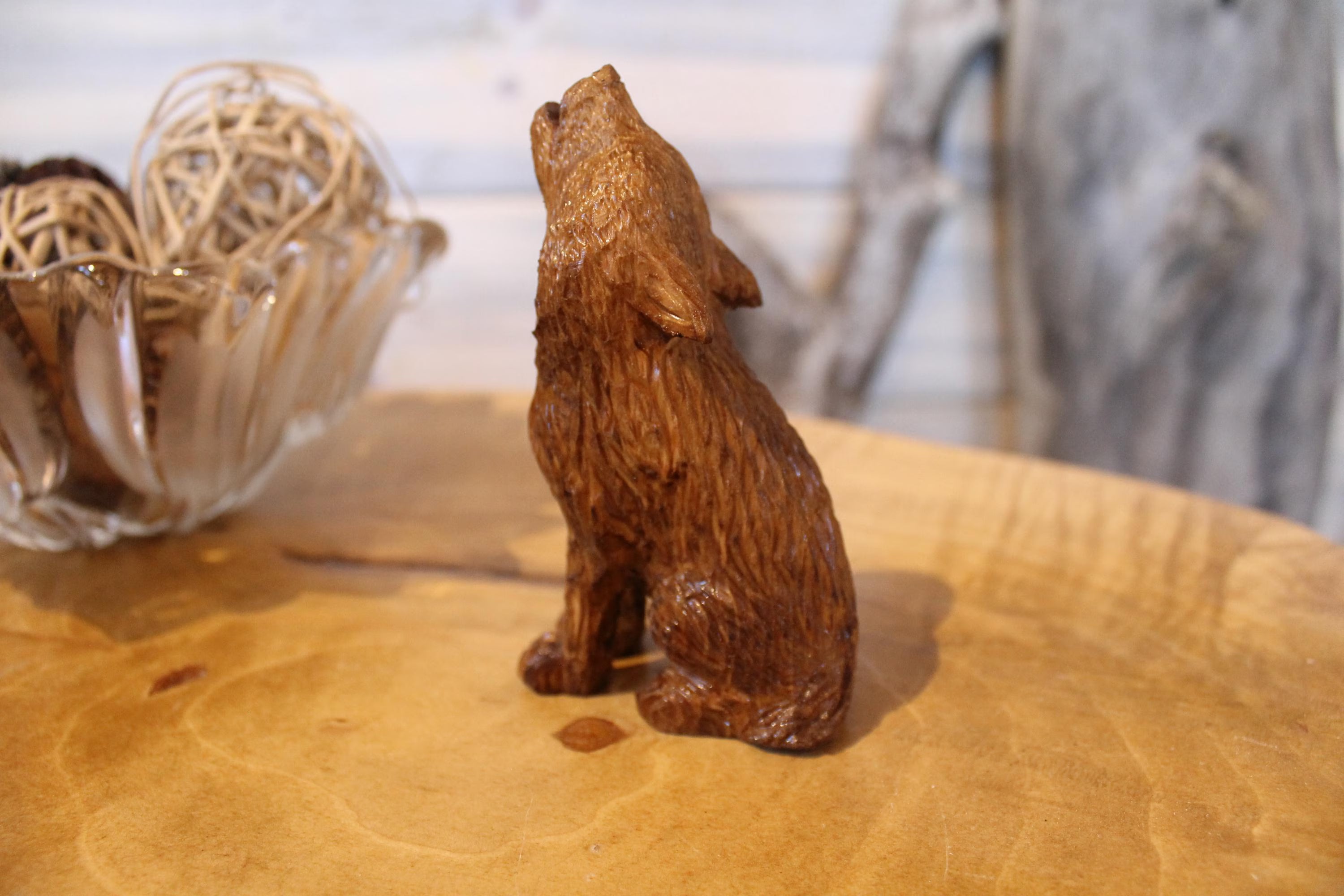 Hand Carved Wooden Howling Wolf