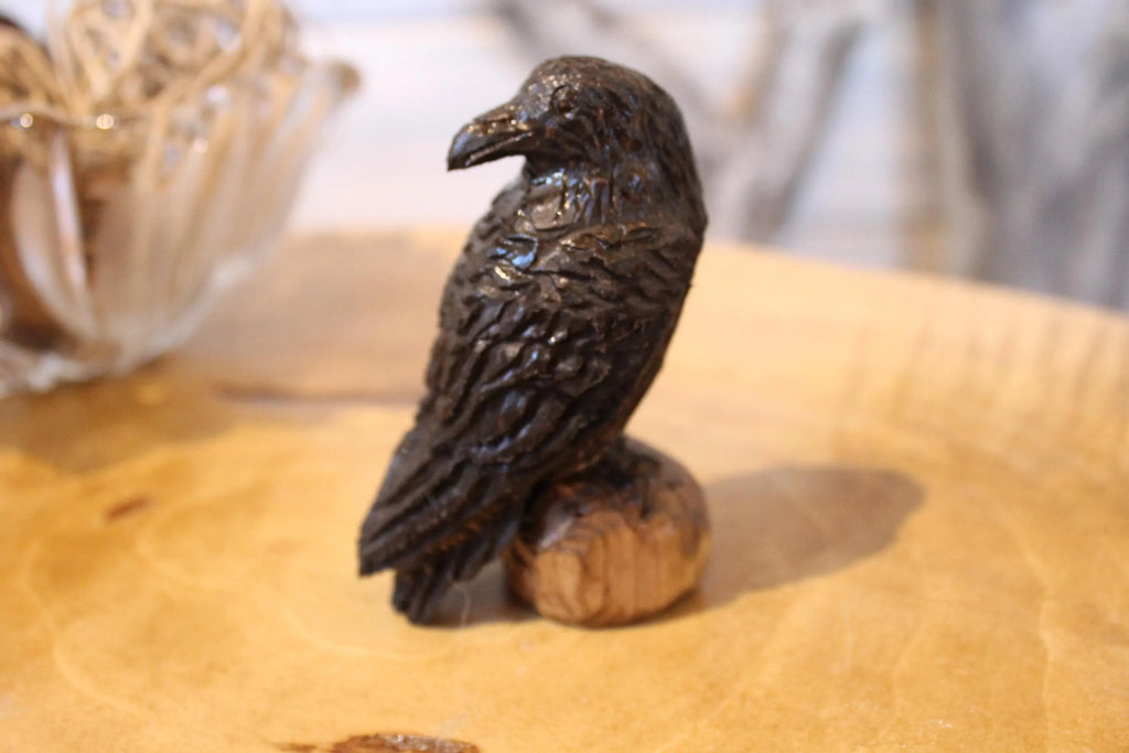 Hand Carved Wooden Raven Figurine