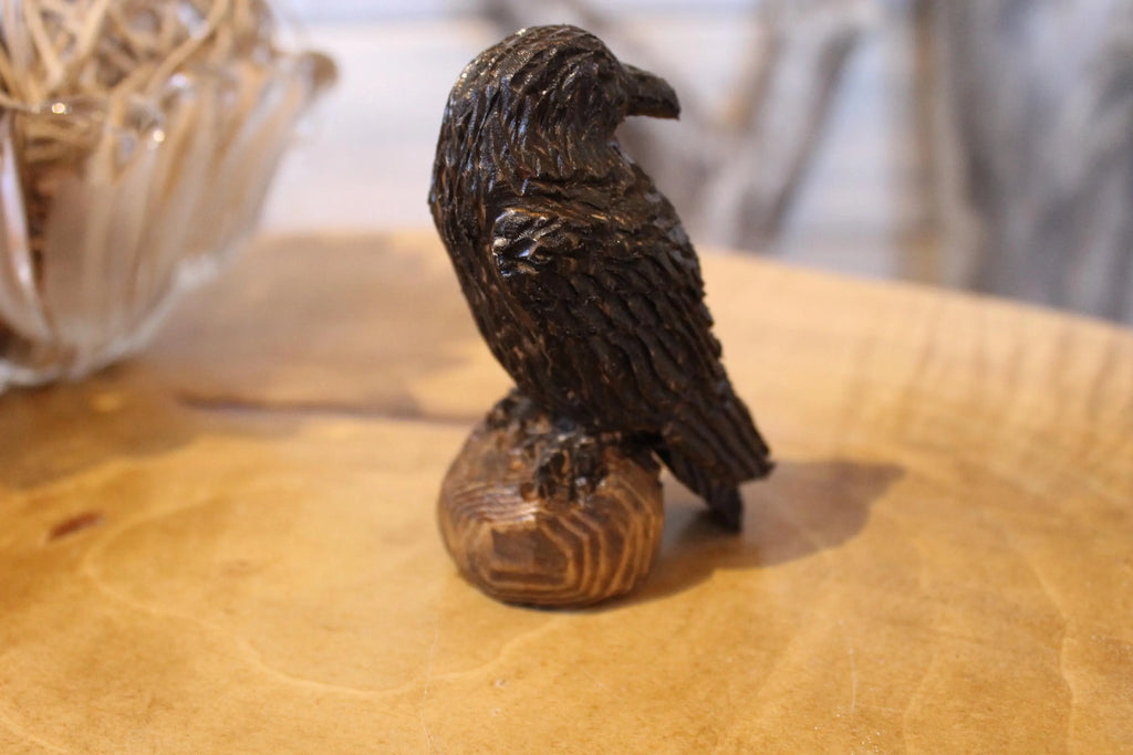 Hand Carved Wooden Raven Figurine